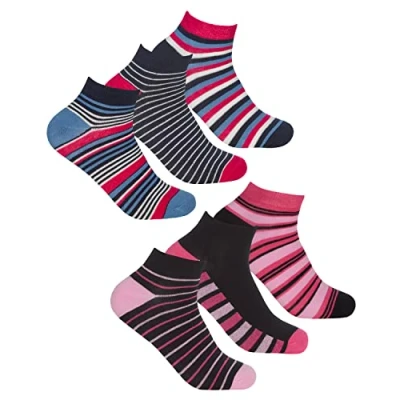 Image of Undercover 6 Pairs Ladies Cotton Rich Trainer Socks 41B684 Stripe Mix