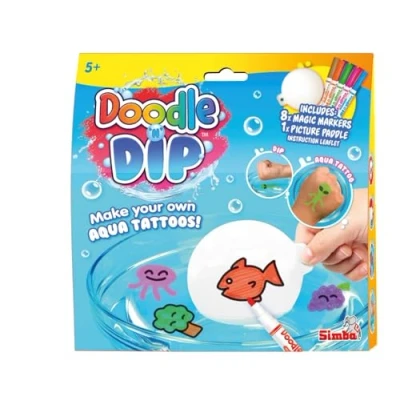 Image of Simba 105953088 Doodle and Dip, Make Your own Aqua Tattoos, Including 8 Magic pens Colouring pad, for Children Aged 5 up
