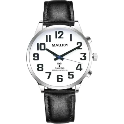 Image of MAUJOY VOYTEL Quality Clear and Loud British Voice Radio Controlled Talking Watch Atomic Speaks The time Date or Alarm for Elderly, Impaired Sight Blind