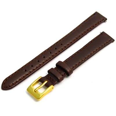 Image of Ladies Soft Genuine Leather watch Strap Band 10mm, Brown, Gilt (Gold Colour) buckle
