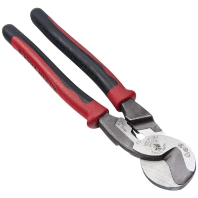 Image of Journeyman High Leverage Wire Cable Cutter and Stripper for Cutting Aluminum, Soft Copper Communications Klein Tools J63225N,Red/Black
