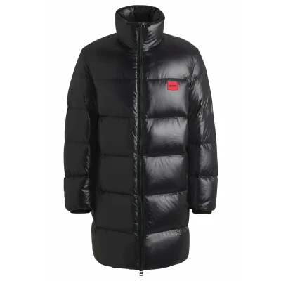 Image of HUGO Mens Magnus2242 in Logo Trim Down Jacket with Water Repellent Finish Black