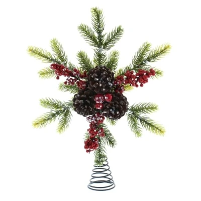 Image of Festive Productions 33cm Christmas Tree Topper Red Berries and Pine Xmas Decoration