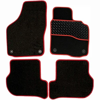 Image of Sakura DD2082RD Tailored Car Mats, Black with Rubber Heelpad Red Trim