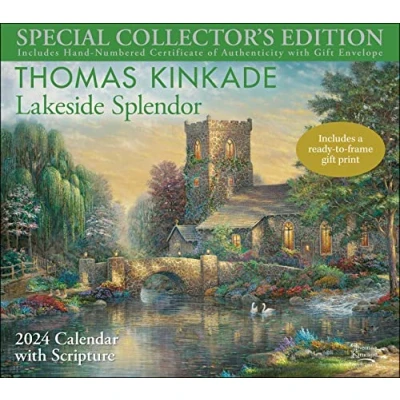 Image of Thomas Kinkade Special Collector&#039;s Edition with Scripture 2024 Deluxe Wall Calendar Print: Lakeside Splendor