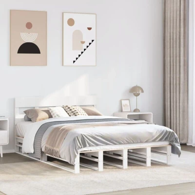 Image of Bed Frame without Mattress White 140x200 cm Solid Wood Pine Vidaxl