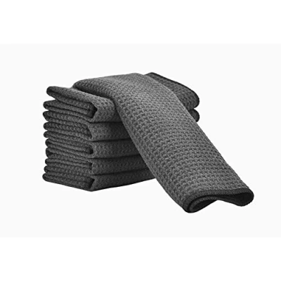 Image of Aniease Dish Drying Towels, Microfiber Kitchen Towel Super Absorbent Fast Waffle Weave Dishcloths, Set of 6 Cleaning Cloths Bar (Grey, 30CMx30CM)