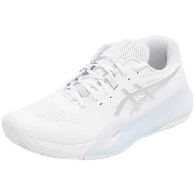 Image of Asics Gelresolution X Clay court tennis shoes, Women&#039;s, Size: 7.5, White/pure silver Synthetics/textile