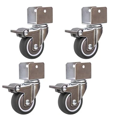 Image of Swivel Caster Wheels for Cribs,with U Type Bracket,2in 50mm Rubber Furniture Castor with Brakes,Mute,Ball Bearings,Capacity 75kg,Set of 4,with Screws (25MM Bracket,4Brake)