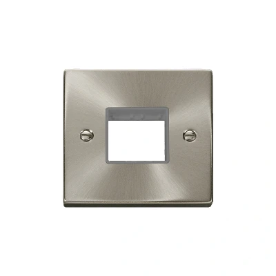 Image of Click Deco 1 Gang MiniGrid Twin Aperture Unfurnished Plate Satin Chrome Grey Inserts