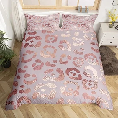 Image of Homewish Cheetah Print Bedding Sets Single,Rose Gold Colored Leopard Comforter Cover,Luxury Pink Sequin Duvet Cover,Safari Animal Bedding,Ultra Soft Cozy Durable Quilt Cover