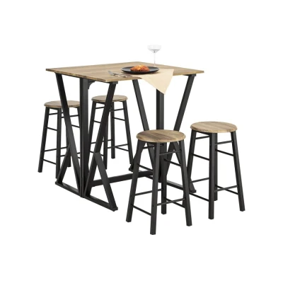 Image of SoBuy® OGT24 N, Bar Set Half folded Table and 4 Stools, 5 Pieces Home Kitchen Breakfast Furniture Dining