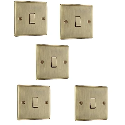 Image of BG Electrical nab12 Single Light Switch, Antique Brass, 2 Way, 10AX 5 Pack