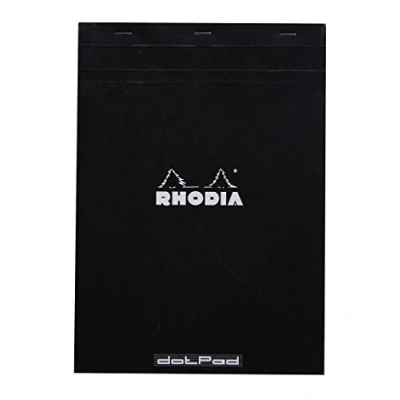 Image of RHODIA 18559C Stapled Notepad Dot pad No. 18 Black A4 Dotted 80 Detachable Sheets White Clairefontaine Paper g/m Soft and Resistant Coated Card Cover The Basics, 210x297mm