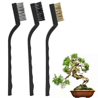 Image of Atyhao 3pcs Mini Wire Brush with Plastic Handle for Cleaning Tree Trunk Burr, Bonsai Garden Tool