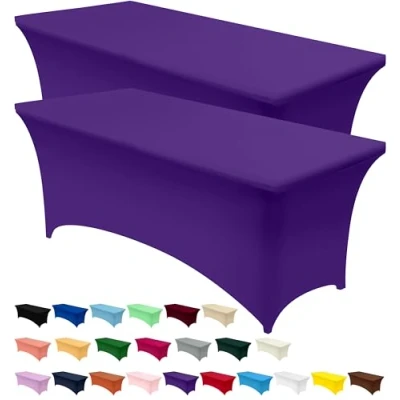Image of Utopia Kitchen Spandex Table Cloth 2 Pack [6FT, Purple] Tight, Fitted, Washable and Wrinkle Resistant Stretch Rectangular Patio Cover for Event, Wedding, Banquet &amp; Parties [183Lx76Wx76H] cm
