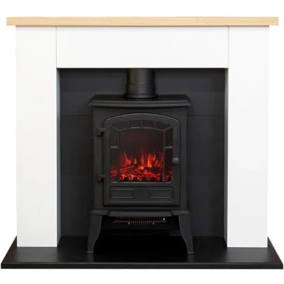 Image of Adam Chester Fireplace in Pure White with Sureflame Ripon Electric Stove Black, 39 Inch