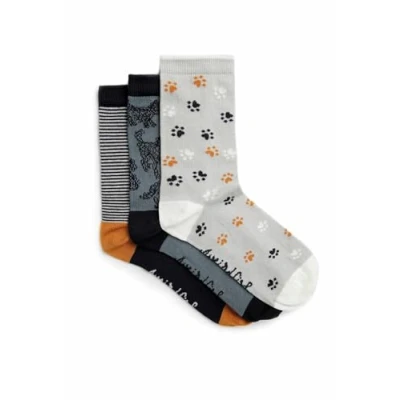 Image of Weird Fish Parade Patterned Socks 3 Pack Dusty Blue Size 4 7
