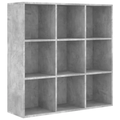 Image of vidaXL Freestanding Book Cabinet Concrete Grey Engineered Wood Bookshelf with 9 Compartments for Office and Living Room