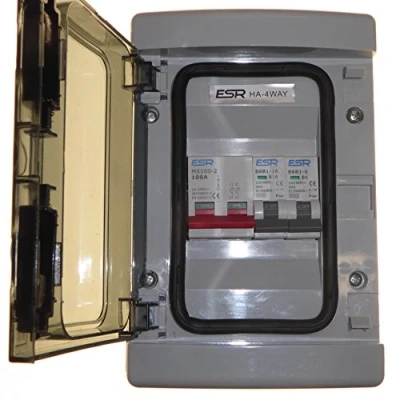 Image of 2 Way Consumer Unit 100 Amp Main Isolator Switch with 6 and 16 Type B MCB Circuit Breakers Garage Shed