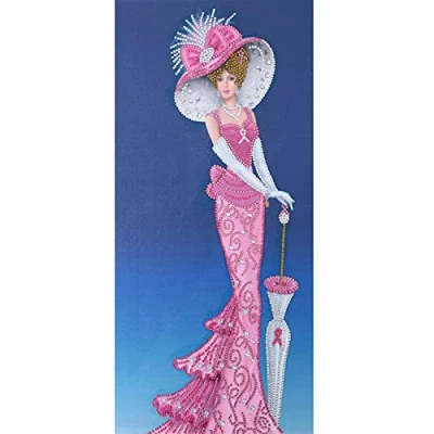 Image of DairyDing 5D Diamond Art Painting Kits Dress Lady Full Round Drill Elegant Gem Craft for Home Wall Decor Gift Adults and Kids 12 x 24 inch (Pink)