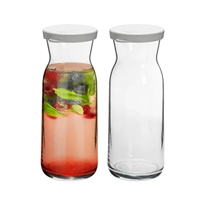 Image of Argon Tableware 2x 700ml Glass Water Jug &#039;Brocca&#039; Range Juice Carafe Decanter with Silicone Lid for Water, Wine, Iced Tea