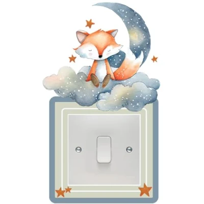 Image of Fox Moon &amp; Stars Light Switch Surround Art Vinyl Wall Stickers Childrens Bedroom