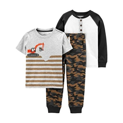 Image of Simple Joys by Carter&#039;s Baby Boys&#039; 3 Piece Playwear Set Pants, Brown Camo/Grey Stripes/White, 2 Years