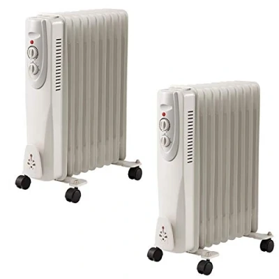 Image of 2000W 9 Fin Oil Filled Radiator, 3 Heat Settings and Thermostat Timer, Overheat Safety Cut off, 2kw Portable Heater with Quiet Operation, White (2)