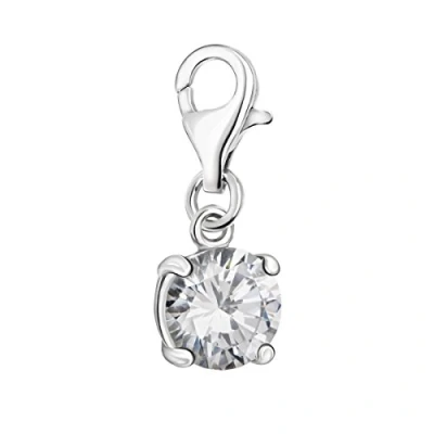 Image of Quiges Crystal White Round Cubic Zirconia Clip On Charm Pendant Silver Plated Women&#039;s Jewellery