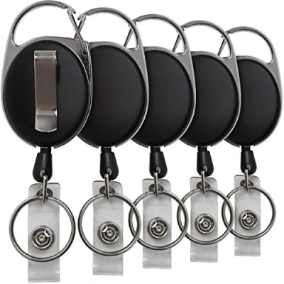 Image of iGadgitz Home U6925 Retractable ID Badge Holder Belt Clip Carabiner Reel with 70cm / 27.6 Inches Wire, Pack of 5 Black