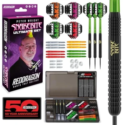 Image of RED DRAGON Peter Wright Snakebite Ultimate 50 Piece Darts and Accessory Set 22 Gram Dart