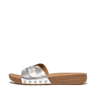 Image of Fitflop Womens Adjustable Buckle Flip Flops Sandals Metallic 4 UK Silver