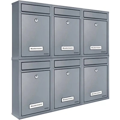 Image of MONZANA® 6x Lockable Letter Boxes Including 2 Keys Wall Mounted Mailbox Set Weatherproof Galvanised Steel With Name Plates Modern Post Box System Design Metal Silver