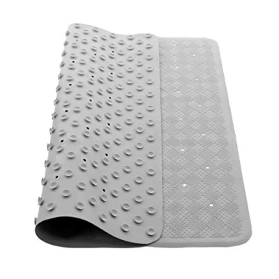Image of Non Slip Shower or Bath Mat with Suction Cups and Drainage Holes, Resistant Tread, Made From Rubber Vinyl Mat, Slate