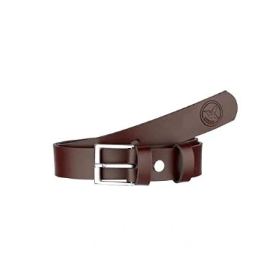 Image of Children&#039;s Belt Leather Fashion Accessory for Children Boys with Buckle 2.5 cm Wide K1D5 (Brown/Logo 1, 55 (total length 74 cm))
