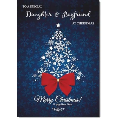Image of doodlecards Daughter and Boyfriend Christmas Card Blue Abstract Tree Medium Size for &amp; with Plain Envelope