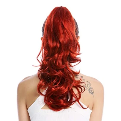 Image of WIG ME UP MKB 30 V 137 Ponytail Hairpiece Extensions optional Combs &amp; Clamp long wavy slightly curled bright red 17inch