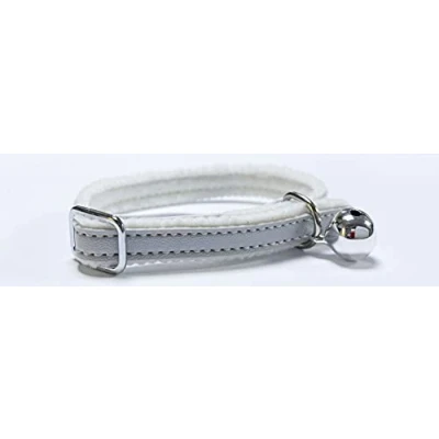 Image of Cat / Kitten Leather Collar with Safety Elastic, Bell (Silver)