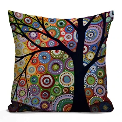 Image of Tomda Cushion Cover Tree Cotton Linen Square Throw Pillow Case Standard Pillowcase for Men Women Home Decorative Sofa Armchair Bedroom Livingroom 45x45cm 18x18 Inch