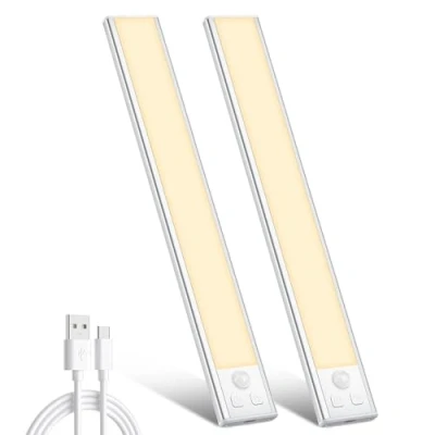 Image of Ylatoial Under Cupboard Kitchen Lights, 2 Pack Warm White 54 LED Dimmable 1800mAh Rechargeable Magnetic Motion Sensor Lights Indoor for Wardrobe Cabinet Shelf