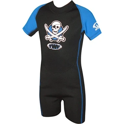 Image of TWF KIDS SHORTY WETSUIT SHORTIE CHILDS CHILDRENS BOYS GIRLS UV SWIM SUN WET SUIT PIRATE SEAHORSE (Blue Pirate, 5 6 Years)