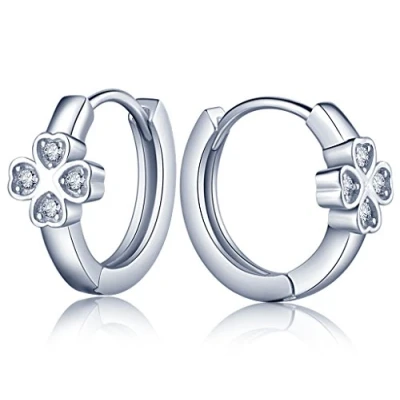 Image of Infinite U Fashion Four Leaf Clover Hearts 925 Sterling Silver Cubic Zirconia Hoop Earrings Creole for Women/Girls,