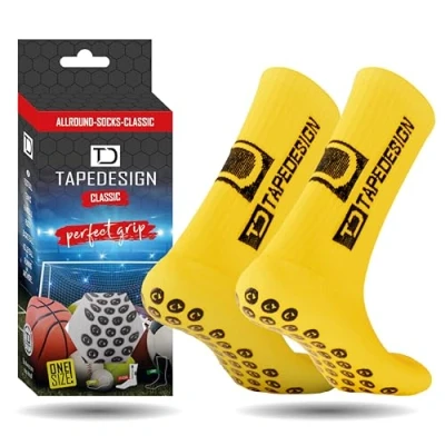 Image of Tapedesign &quot;Classic 1 Pair Non Slip Football Grip Socks Yellow (Size 5 14) for Men, Women &amp; Kids Soccer Adults Youth (Unisex) Anti Sport Basketball, Tennis Running