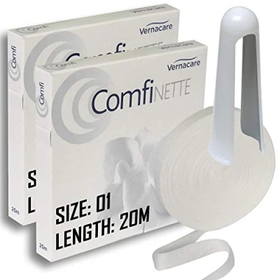 Image of Comfinette Size &#039;01&#039; Tubular Viscose Stockinette Bandage Unstretched (Flat Diameter Width) 1.5cm Ideal for Fingers and Toes 20m Length (2 Boxes) + Applicator