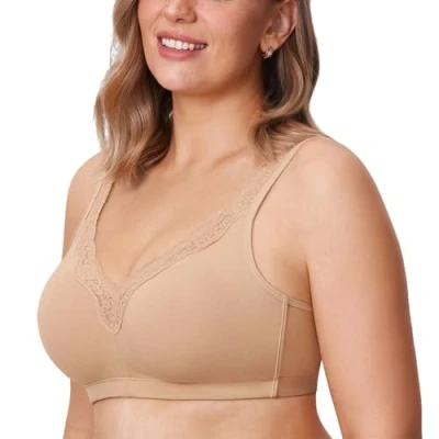 Image of Delimira Women&#039;s Non Wired Bras Full Coverage Cotton Comfort Bra Plus Size Padded Soft Taupe Tan 46E