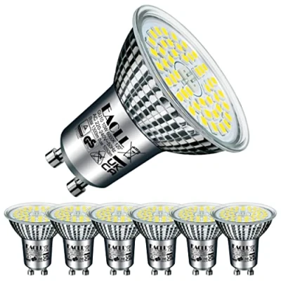 Image of EACLL GU10 LED Bulbs Cool White 10W Equivalent 140W Halogen, Pack of 6, 1050 Lumens 6000K, AC 230V Flicker Free Spot Light, Wide Beam 120, Non Dimmable Energy Saving Reflector Lamp
