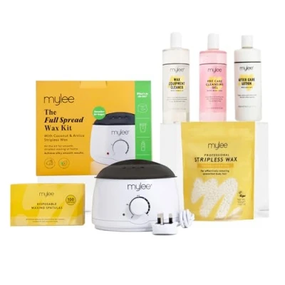 Image of Mylee Professional Complete Waxing Kit with Wax Heater, Hard Beads 500g, Applicator Spatulas, Pre &amp; After Care Gel, Equipment Cleaner (Coconut Arnica)