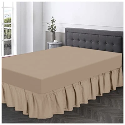 Image of Plain Dyed Valance Fitted Sheet Polycotton Soft Bedsheets For King Size Bed Frill Bedding Base Wrap Natural