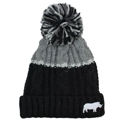 Image of Mens Rhino Chunky Cable Knit Thermal Bobble Hat (Black &amp; Charcoal)